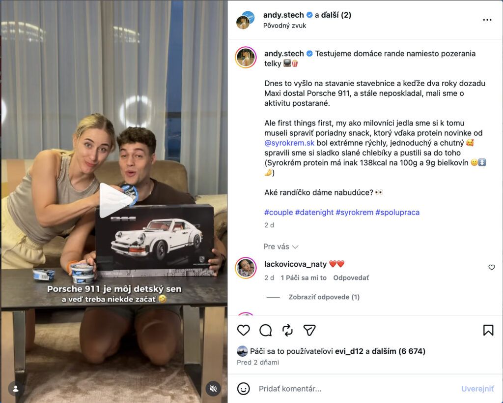Alebo influencer Andy Stěch a jej platená spolupráca na Instagrame so značkou Syrokrém