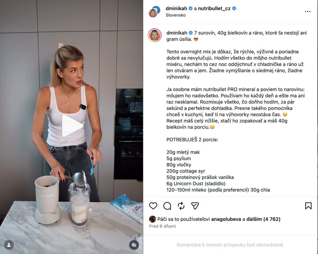 Či Dominika Krčmariková a jej platená spolupráca s Nutribullet