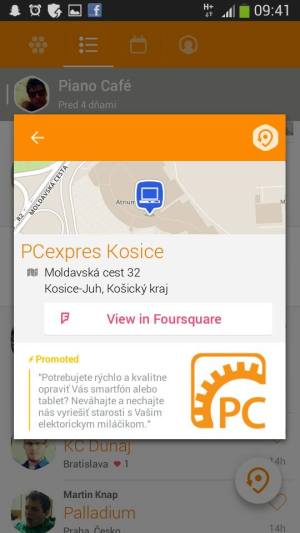 Reklama PCexpres Košice v aplikácii Swarm/Foursquare