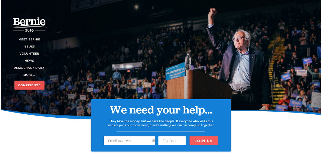 Bernie Sanders homepage kandidáta na prezidenta