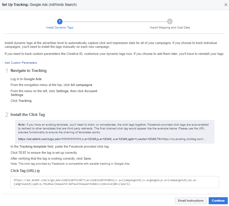 Facebook Attribution - Tracking Tags Settings