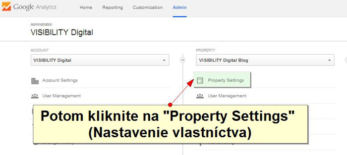 Property settings ako prepojiť google webmaster tools a analytics