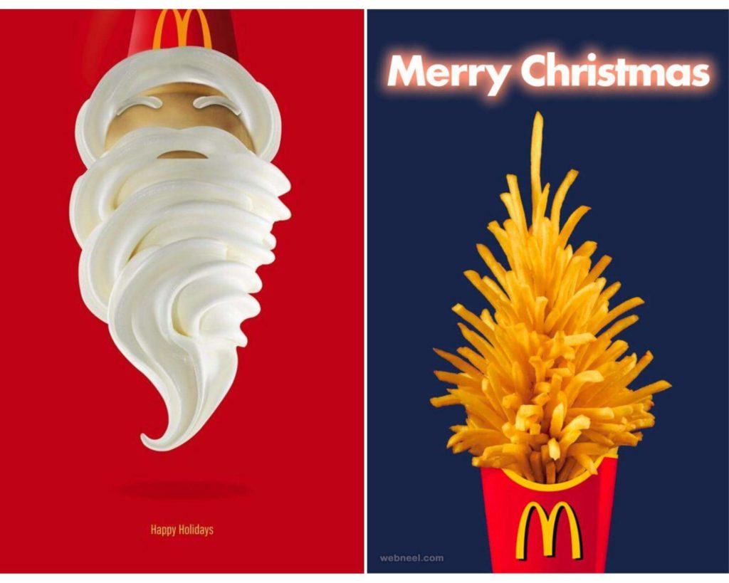 Vianočná reklama na Mcdonald's - Santa Claus z točenej zmrzliny a či vianočný stromček z hranoliek