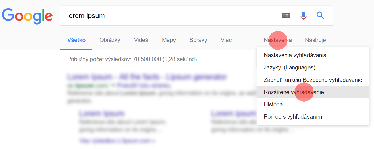 Rozšírené vyhľadávanie Google
