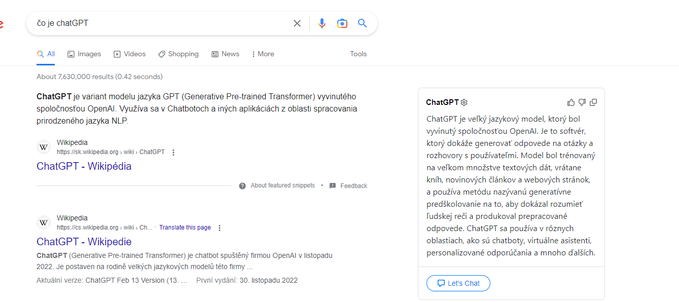 ChatGPT extension do google vyhľadávania