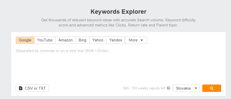 Ahrefs - Keywords Explorer ukážka