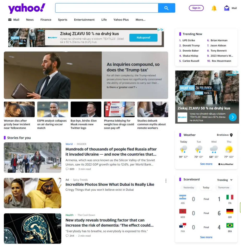 Ukážka Yahoo