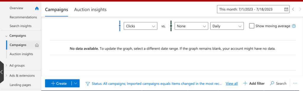 Postup, ako vytvoriť vyhľadávaciu kampaň v Microsoft Ads 1