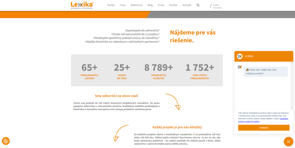 Ukážka chatu na webe Lexika.sk