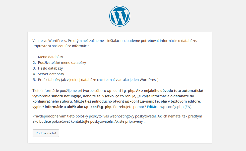 Spustenie inštalácie WordPressu