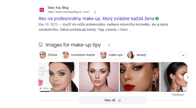 Výsledky v Googli na kľúčové slovo make-up tipy
