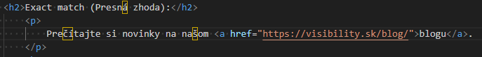 Exact match anchor textu v html kóde