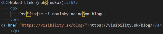 Príklad anchor textu ako nahého odkazu v HTML kóde